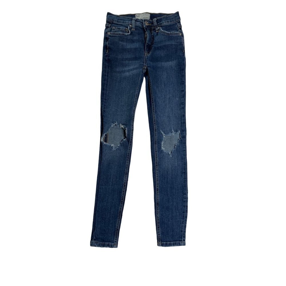 Free People Stretch Destroyed‎ Knee Skinny Jeans Blue Size 24